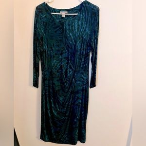 H&M blue and green patterned long sleeve midi dress.
